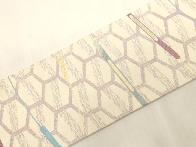 平和屋着物●九寸名古屋帯　幾何学文　金銀糸　正絹　逸品　CABG9422dy