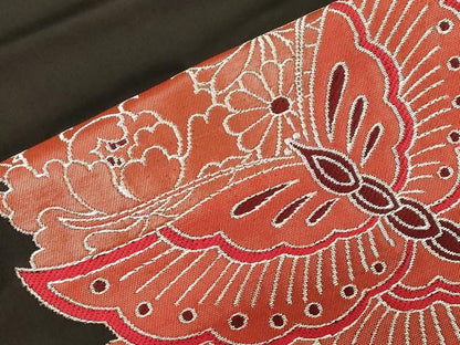 平和屋着物●西陣　川島織物　九寸名古屋帯　花蝶文　黒地　銀糸　正絹　逸品　CABG9425dy