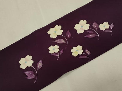 平和屋着物●塩瀬　九寸名古屋帯　ろうけつ染め　草花文　正絹　逸品　CABG9426dy