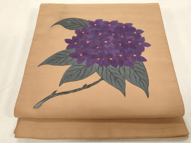 平和屋着物●爪掻き本綴れ　八寸名古屋帯　手描き　紫陽花　正絹　逸品　CABG9427dy