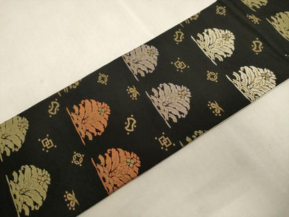 平和屋着物●九寸名古屋帯　名物裂　黒地　金糸　正絹　逸品　CABG9429dy