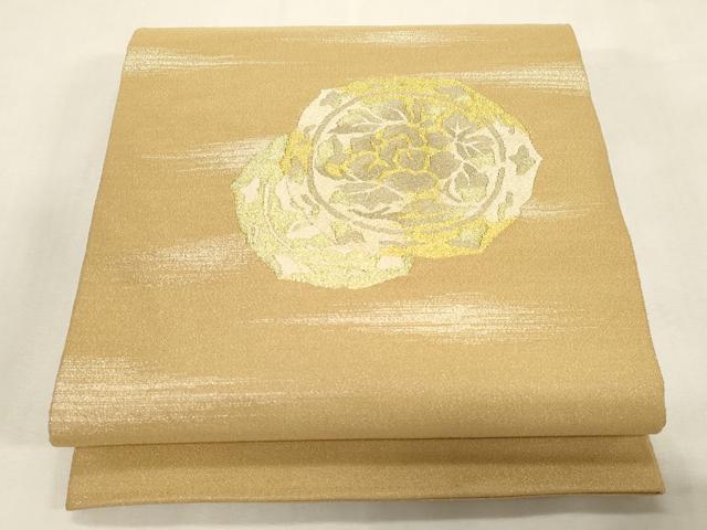 平和屋着物●爪掻き本綴れ　太鼓柄袋帯　花丸文　金銀糸　正絹　逸品　CABG9432dy