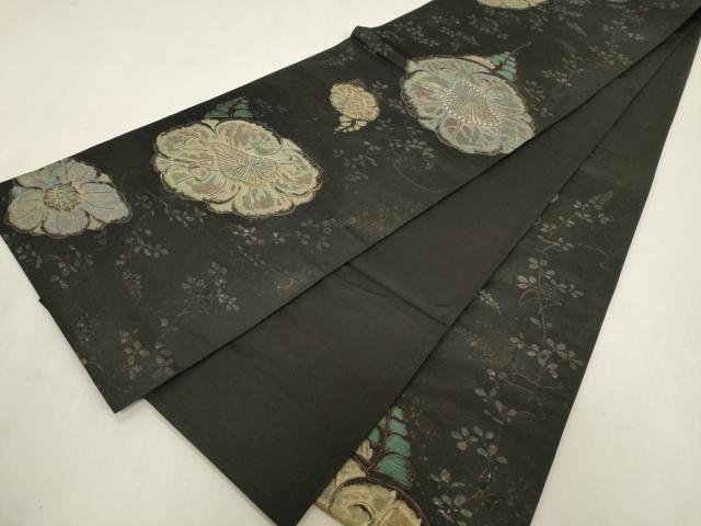 平和屋着物●西洞院辻が花　大脇一心　六通柄袋帯　草花文　黒地　金糸　正絹　逸品　CABG9435dy