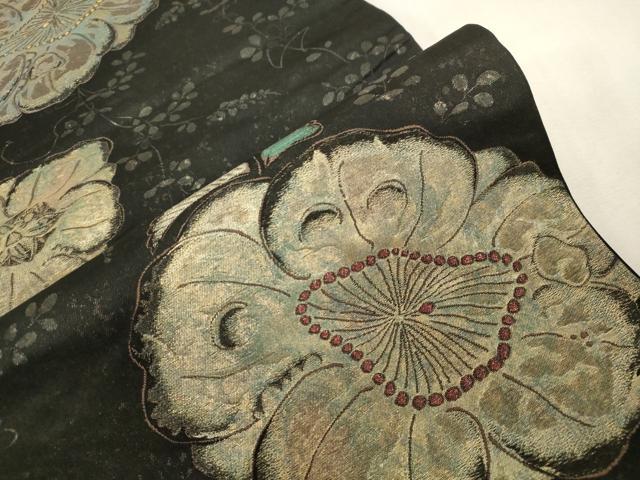 平和屋着物●西洞院辻が花　大脇一心　六通柄袋帯　草花文　黒地　金糸　正絹　逸品　CABG9435dy