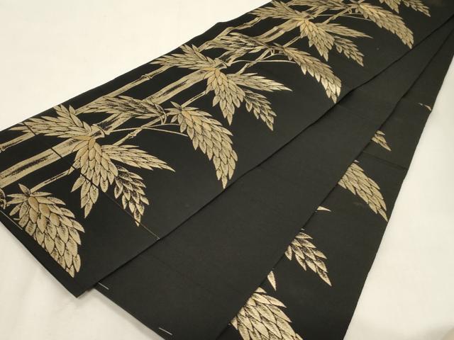 平和屋着物●六通柄　本袋帯　笹竹文　黒地　金糸　正絹　逸品　CABG9439dy