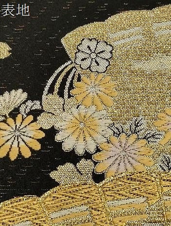 平和屋着物●六通柄袋帯　唐織　桧扇鼓花文　黒地　金銀糸　正絹　逸品　CABG9443dy