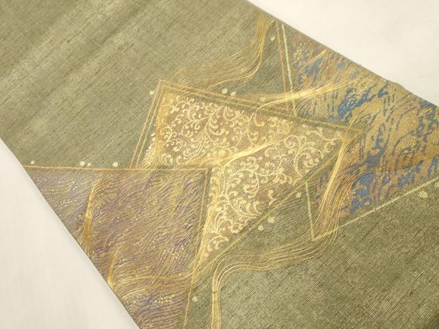 平和屋着物●名門　しょうざん　生紬　紙屋川伝承　絹漉貴　太鼓柄袋帯　霞唐草文　金糸　正絹　逸品　CABG9445dy