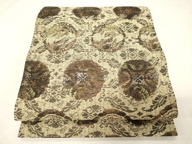 平和屋着物▽六通柄袋帯　スリーシーズン　春夏秋　草花丸文　金銀糸　正絹　逸品　CABG9450dy