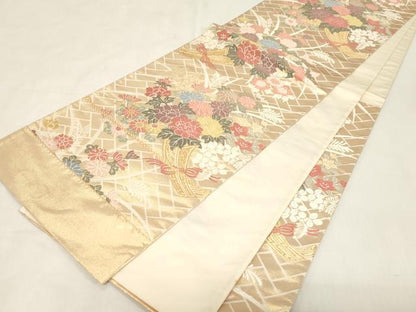 平和屋着物●西陣　六通柄袋帯　唐織　陶器花文　金糸　証紙付き　正絹　逸品　未使用　CABG9452dy