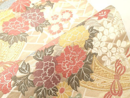 平和屋着物●西陣　六通柄袋帯　唐織　陶器花文　金糸　証紙付き　正絹　逸品　未使用　CABG9452dy