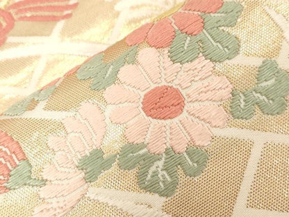 平和屋着物●西陣　六通柄袋帯　唐織　陶器花文　金糸　証紙付き　正絹　逸品　未使用　CABG9452dy