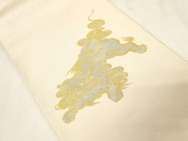 平和屋着物●爪掻き本綴れ　太鼓柄袋帯　唐獅子　金銀糸　正絹　逸品　CABG9455dy