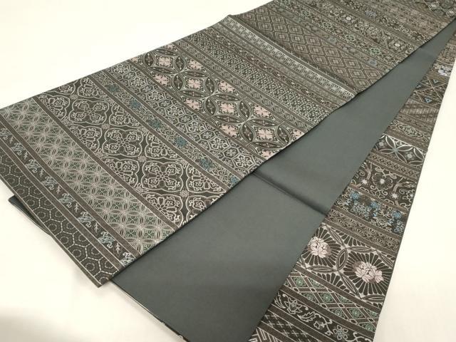 平和屋着物●全通柄袋帯　本場大島紬織　横段花鳥文　銀糸　正絹　逸品　未使用　CABG9456dy