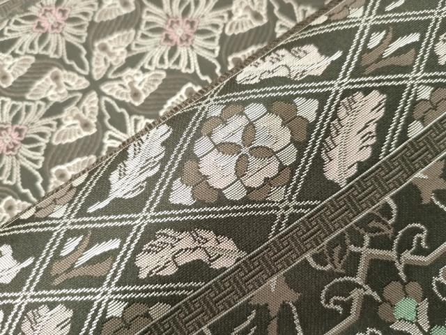 平和屋着物●全通柄袋帯　本場大島紬織　横段花鳥文　銀糸　正絹　逸品　未使用　CABG9456dy