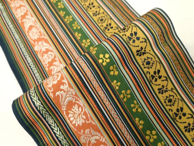 平和屋着物●本場筑前博多織　半幅帯　草花間道　西村織物謹製　証紙付き　正絹　逸品　CABG9462dy