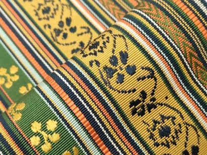 平和屋着物●本場筑前博多織　半幅帯　草花間道　西村織物謹製　証紙付き　正絹　逸品　CABG9462dy