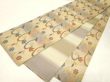 平和屋着物●両面　全通柄袋帯　草花文　正絹　逸品　CABG9471dy