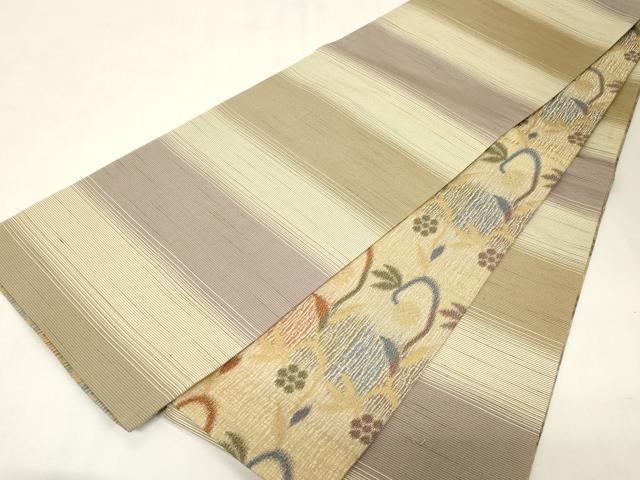 平和屋着物●両面　全通柄袋帯　草花文　正絹　逸品　CABG9471dy