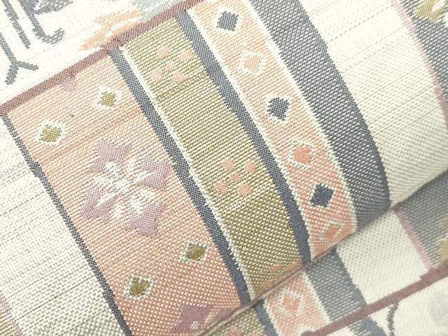 平和屋着物●六通柄袋帯　横段草花文　正絹　逸品　CABG9473dy