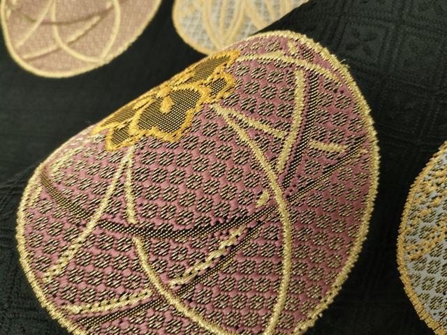 平和屋着物●六通柄袋帯　毬　黒地　金糸　正絹　逸品　CABG9475dy