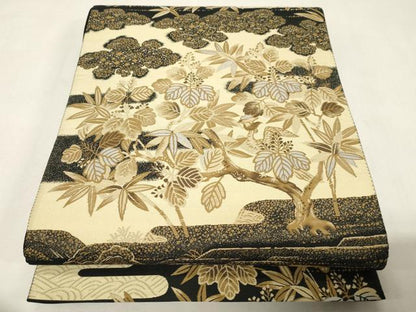 平和屋着物●六通柄袋帯　紹巴　桐竹鳳凰蒔絵　正絹　逸品　CABG9480dy