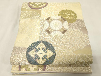 平和屋着物●両面　全通柄袋帯　唐織　唐織　総通唐織　雲取り花文　金糸　芳彩美術織物　正絹　逸品　CABG9485dy