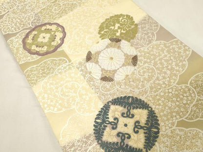 平和屋着物●両面　全通柄袋帯　唐織　唐織　総通唐織　雲取り花文　金糸　芳彩美術織物　正絹　逸品　CABG9485dy