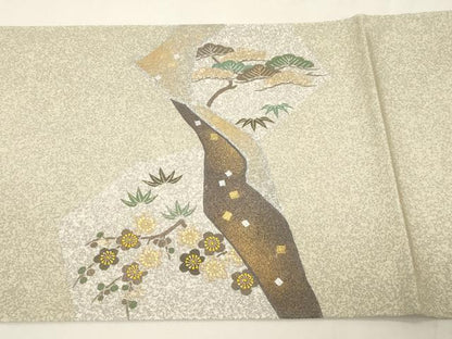 平和屋着物●京友禅の第一人者　松井青々　太鼓柄袋帯　松竹梅花文　金彩　正絹　逸品　CABG9494dy