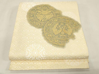 平和屋着物●山口美術織物　皇室　伊勢神宮御用　西陣織　太鼓柄袋帯　古代丸文　金糸　証明書・短冊付き　正絹　逸品　CABG9495dy