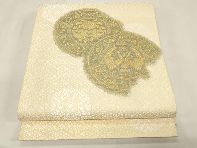 平和屋着物●山口美術織物　皇室　伊勢神宮御用　西陣織　太鼓柄袋帯　古代丸文　金糸　証明書・短冊付き　正絹　逸品　CABG9495dy