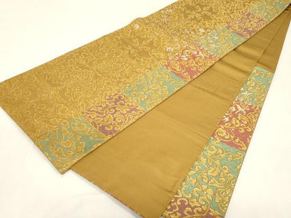 平和屋着物●六通柄袋帯　花鳥文　金糸　正絹　逸品　CABG9505dy
