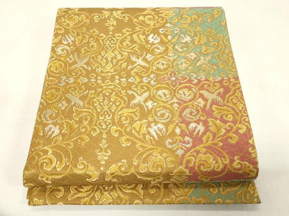 平和屋着物●六通柄袋帯　花鳥文　金糸　正絹　逸品　CABG9505dy