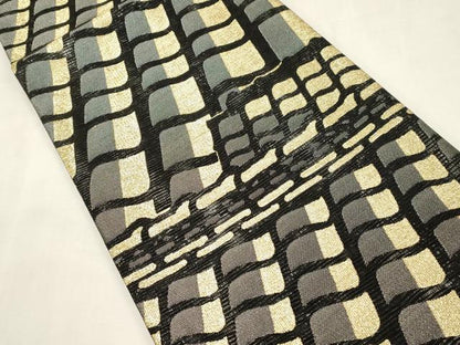 平和屋着物●染色作家　草野一騎　六通柄袋帯　瓦文　金糸　正絹　逸品　未使用　CABG9509dy