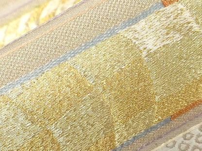 平和屋着物●六通柄袋帯　幾何学文　金糸　正絹　逸品　未使用　CABG9510dy
