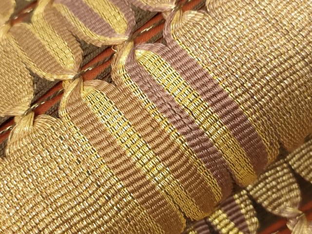 平和屋着物●ひなや工房　くむ・あむ・おる　伊豆蔵明彦　太鼓柄袋帯　間道　金糸　正絹　逸品　未使用　CABG9511dy