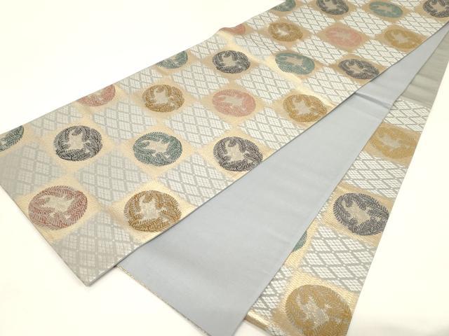 平和屋着物●六通柄袋帯　唐織　市松文様　金糸　正絹　逸品　CABG9515dy