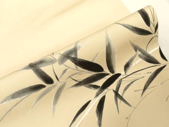 平和屋着物●塩瀬　九寸名古屋帯　手描き　笹竹文　正絹　逸品　CABG9516dy