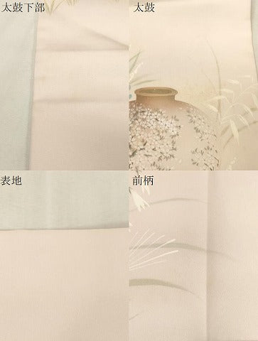 平和屋着物●塩瀬　九寸名古屋帯　作家物　手描き　草花文　金銀彩　正絹　逸品　CABG9518dy
