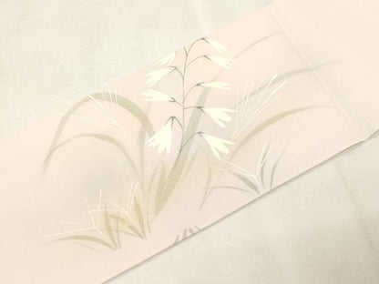 平和屋着物●塩瀬　九寸名古屋帯　作家物　手描き　草花文　金銀彩　正絹　逸品　CABG9518dy
