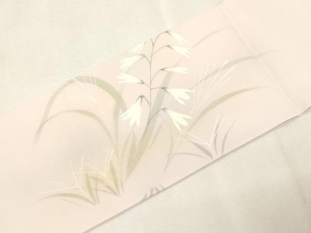 平和屋着物●塩瀬　九寸名古屋帯　作家物　手描き　草花文　金銀彩　正絹　逸品　CABG9518dy