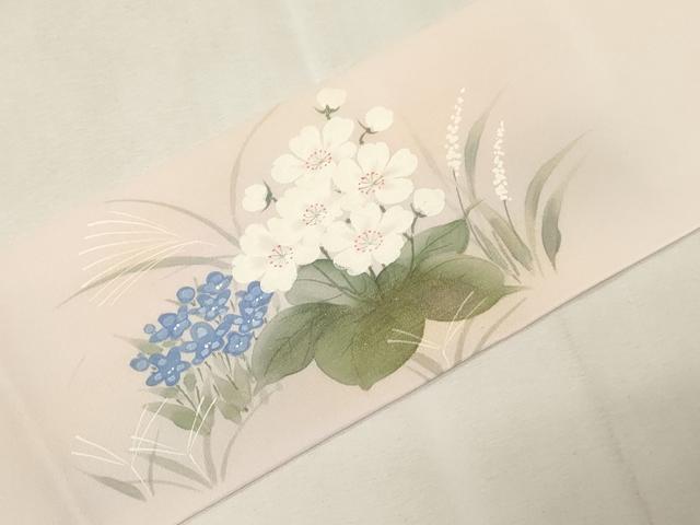 平和屋着物●塩瀬　九寸名古屋帯　作家物　手描き　草花文　金銀彩　正絹　逸品　CABG9518dy