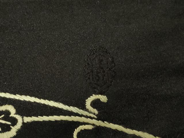 平和屋着物●アンティーク　大正ロマン　九寸名古屋帯　総手刺繍　草花文　黒地　金糸　正絹　逸品　CABG9521dy