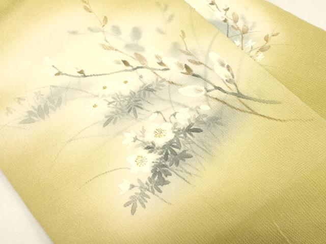 平和屋着物●九寸名古屋帯　手描き　草花文　鬼しぼ縮緬　正絹　逸品　CABG9524dy