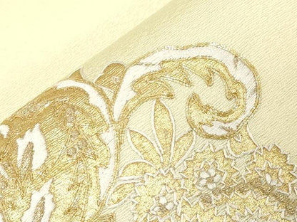 平和屋着物●九寸開き名古屋帯　駒刺繍　幾何学花文　金銀糸　正絹　逸品　未使用　CABG9527dy