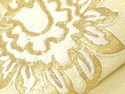 平和屋着物●九寸開き名古屋帯　駒刺繍　幾何学花文　金銀糸　正絹　逸品　未使用　CABG9527dy