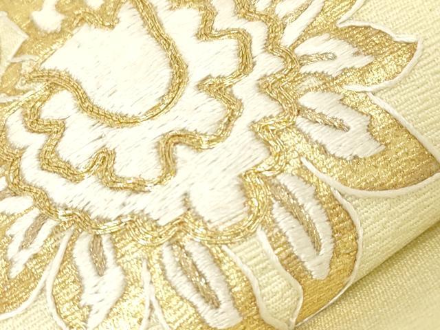 平和屋着物●九寸開き名古屋帯　駒刺繍　幾何学花文　金銀糸　正絹　逸品　未使用　CABG9527dy