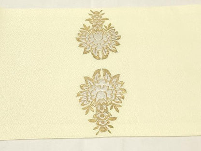 平和屋着物●九寸開き名古屋帯　駒刺繍　幾何学花文　金銀糸　正絹　逸品　未使用　CABG9527dy