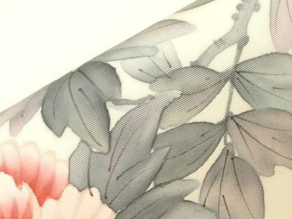 平和屋着物●内山晴祥　手描き　塩瀬　九寸名古屋帯　草花文　金彩　正絹　逸品　未使用　CABG9532dy