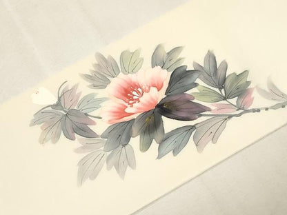 平和屋着物●内山晴祥　手描き　塩瀬　九寸名古屋帯　草花文　金彩　正絹　逸品　未使用　CABG9532dy