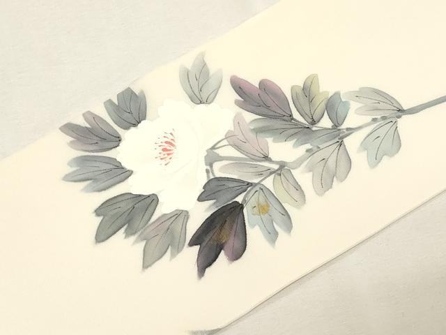 平和屋着物●内山晴祥　手描き　塩瀬　九寸名古屋帯　草花文　金彩　正絹　逸品　未使用　CABG9532dy